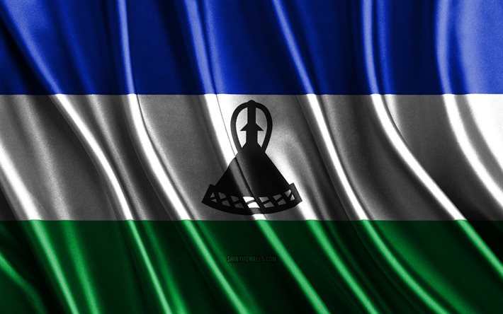 Flag of Lesotho, 4k, silk 3D flags, Countries of Africa, Day of Lesotho, 3D fabric waves, Lesotho flag, silk wavy flags, African countries, Lesotho national symbols, Lesotho, Africa