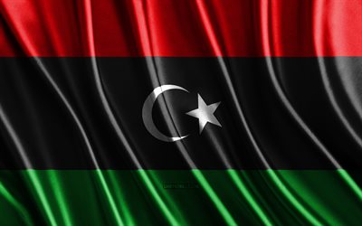 drapeau de la libye, 4k, soie 3d drapeaux, pays d'afrique, jour de la libye, tissu 3d vagues, drapeau libyen, soie drapeaux ondulés, drapeau libye, pays africains, symboles nationaux libyens, libye, afrique