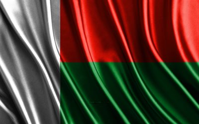 bandeira de madagáscar, 4k, bandeiras 3d de seda, países da áfrica, dia de madagáscar, ondas de tecido 3d, bandeira de madagascar, bandeiras onduladas de seda, países africanos, símbolos nacionais de madagáscar, madagáscar, áfrica