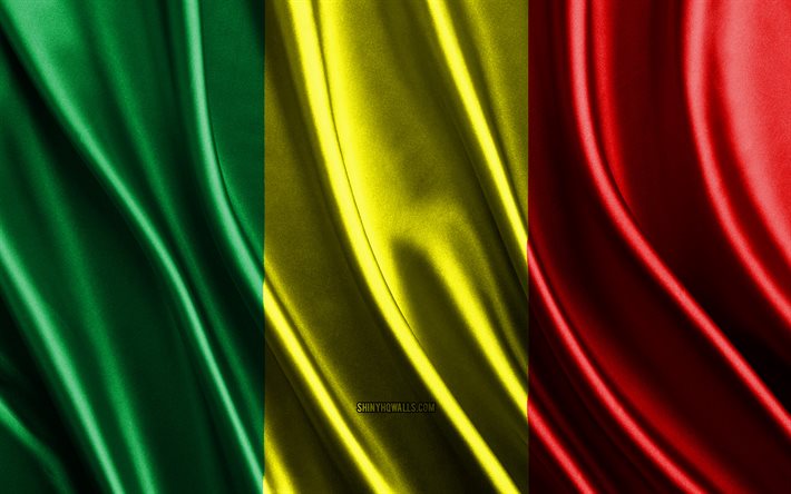 drapeau du mali, 4k, soie 3d drapeaux, pays d'afrique, jour du mali, tissu 3d vagues, drapeau malien, soie drapeaux ondulés, pays africains, symboles nationaux maliens, mali, afrique