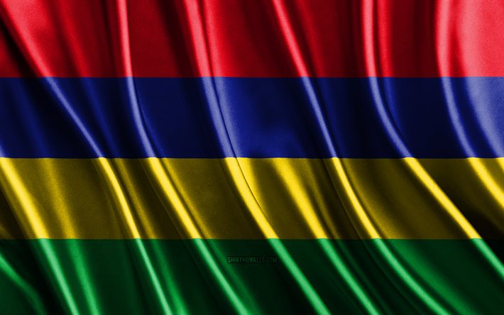 bandeira da maurícia, 4k, bandeiras 3d de seda, países da áfrica, dia das maurícias, ondas de tecido 3d, bandeira de maurício, bandeiras onduladas de seda, países africanos, símbolos nacionais das maurícias, maurício, áfrica