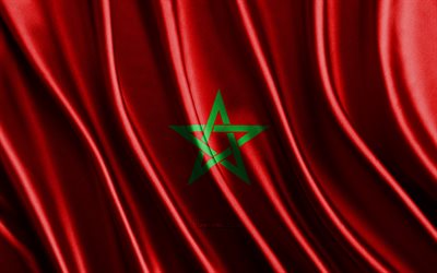 bandeira de marrocos, 4k, bandeiras 3d de seda, países da áfrica, dia de marrocos, ondas de tecido 3d, bandeira marroquina, bandeiras onduladas de seda, países africanos, símbolos nacionais marroquinos, marrocos, áfrica