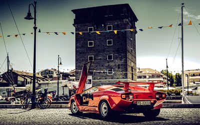 4k, Lamborghini Countach, back view, 1986 cars, retro cars, Red Lamborghini Countach, oldsmobiles, 1986 Lamborghini Countach, italian cars, Lamborghini