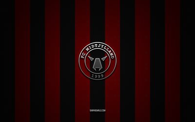 fcミッティランのロゴ, デンマークのサッカー チーム, デンマーク スーパーリーガ, 赤黒炭素の背景, fcミッティランのエンブレム, フットボール, fcミッティラン, デンマーク, fc ミッティラン シルバー メタル ロゴ