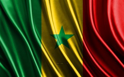 bandeira do senegal, 4k, bandeiras 3d de seda, países da áfrica, dia do senegal, ondas de tecido 3d, bandeira senegalesa, bandeiras onduladas de seda, países africanos, símbolos nacionais senegaleses, senegal, áfrica