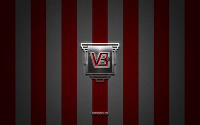 Vejle Boldklub logo, Danish football team, Danish Superliga, red white carbon background, Vejle Boldklub emblem, football, Vejle Boldklub, Denmark, Vejle Boldklub silver metal logo