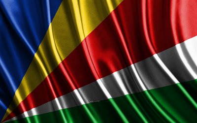 Flag of Seychelles, 4k, silk 3D flags, Countries of Africa, Day of Seychelles, 3D fabric waves, Seychelles flag, silk wavy flags, African countries, Seychelles national symbols, Seychelles, Africa