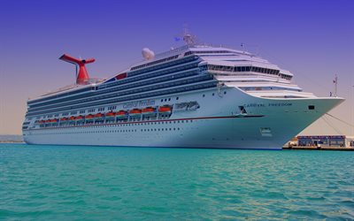 Carnival Freedom, 4k, pier, cruise ships, Carnival Cruise Lines, travel by ship, travel concepts, cruise liners, ship at sea, sea cruise