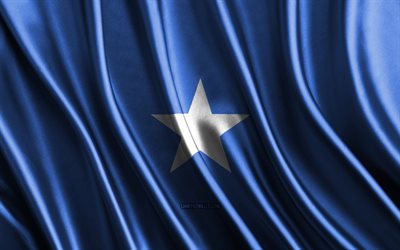 bandeira da somália, 4k, bandeiras 3d de seda, países da áfrica, dia da somália, ondas de tecido 3d, bandeiras onduladas de seda, países africanos, símbolos nacionais da somália, somália, áfrica