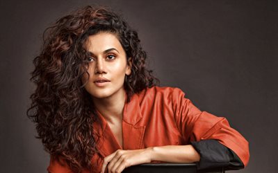 4k, Taapsee Pannu, portrait, Indian actress, photoshoot, Indian fashion model, Bollywood, red jacket, popular actresses