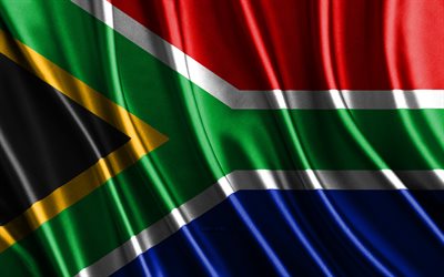 bandiera del sud africa, 4k, bandiere 3d di seta, paesi dell'africa, giornata del sud africa, onde di tessuto 3d, bandiere ondulate di seta, paesi africani, simboli nazionali sudafricani, sud africa, africa