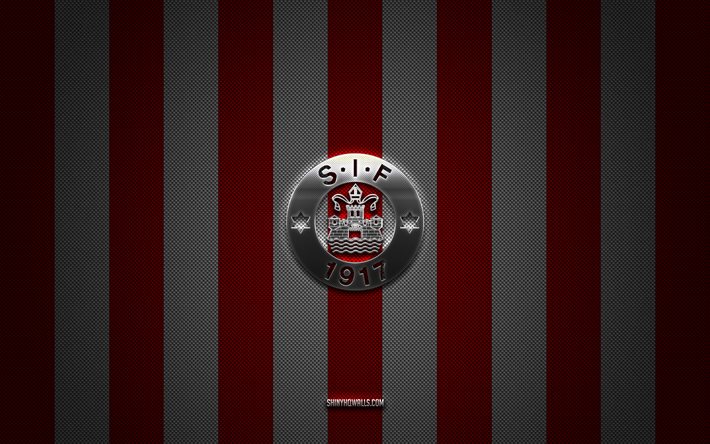 logo silkeborg if, équipe de football danoise, superliga danoise, fond de carbone blanc rouge, emblème silkeborg if, football, silkeborg if, danemark, logo en métal argenté silkeborg if