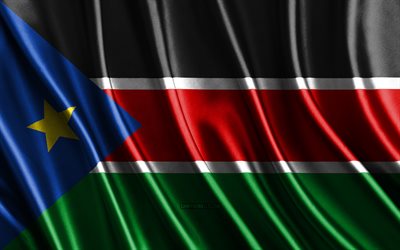 bandeira do sudão do sul, 4k, bandeiras 3d de seda, países da áfrica, dia do sudão do sul, ondas de tecido 3d, bandeiras onduladas de seda, países africanos, símbolos nacionais do sudão do sul, sudão do sul, áfrica