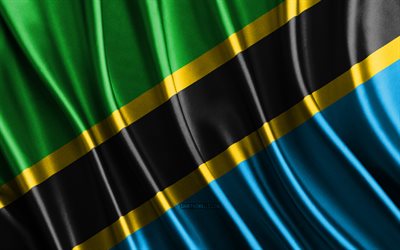 bandeira da tanzânia, 4k, bandeiras 3d de seda, países da áfrica, dia da tanzânia, ondas de tecido 3d, bandeiras onduladas de seda, países africanos, símbolos nacionais da tanzânia, tanzânia, áfrica