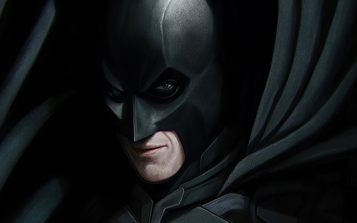 cara do batman, 4k, arte 3d, super-heróis, christian bale, criativo, homem morcego, fotos com o batman, dc comics, batman 4k, batman 3d