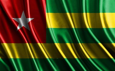 bandeira do togo, 4k, bandeiras 3d de seda, países da áfrica, dia do togo, ondas de tecido 3d, bandeira togolesa, bandeiras onduladas de seda, países africanos, símbolos nacionais togoleses, ir, áfrica