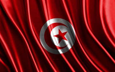 Flag of Tunisia, 4k, silk 3D flags, Countries of Africa, Day of Tunisia, 3D fabric waves, Tunisian flag, silk wavy flags, Tunisia flag, African countries, Tunisian national symbols, Tunisia, Africa