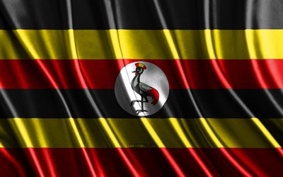 ウガンダの国旗, 4k, 絹の 3d 旗, アフリカの国, ウガンダの日, 3dファブリックウェーブ, ウガンダの旗, 絹の波状の旗, アフリカ諸国, ウガンダの国のシンボル, ウガンダ, アフリカ