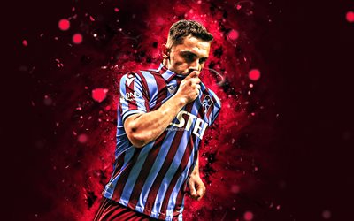 Abdulkadir Omur, 4k, purple neon lights, Trabzonspor FC, turkish footballers, soccer, Super Lig, footaball, Abdulkadir Omur 4K, purple abstract background, Abdulkadir Omur Trabzonspor