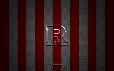 Rutgers Scarlet Knights logo, American football team, NCAA, red white carbon background, Rutgers Scarlet Knights emblem, American football, Rutgers Scarlet Knights, USA, Rutgers Scarlet Knights silver metal logo
