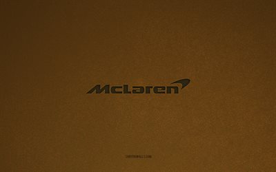 McLaren logo, 4k, car logos, McLaren emblem, brown stone texture, McLaren, popular car brands, McLaren sign, brown stone background