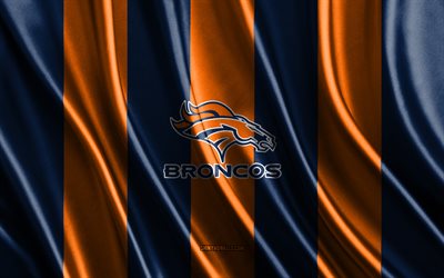 4k, Denver Broncos, NFL, blue orange silk texture, Denver Broncos flag, National Football League, American football, silk flag, Denver Broncos emblem, USA, Denver Broncos badge