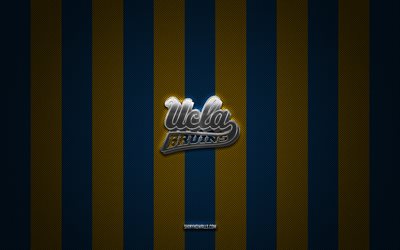 شعار ucla bruins, فريق كرة القدم الأمريكية, الرابطة الوطنية لرياضة الجامعات, خلفية الكربون الأصفر الأزرق, كرة القدم الأمريكية, ucla bruins, الولايات المتحدة الأمريكية, ucla bruins tide شعار معدني فضي