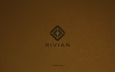 rivian logosu, 4k, araba logoları, rivian amblemi, kahverengi taş doku, rivian, popüler otomobil markaları, rivian işareti, kahverengi taş arka plan