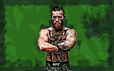 Conor McGregor, 4K, grunge art, MMA, Irish fighters, UFC, green grunge background, Conor Anthony McGregor, fan art, Conor McGregor 4K