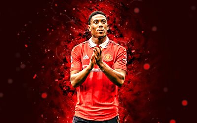 Anthony Martial, 4k, red neon lights, Manchester United FC, Premier League, french footballers, Anthony Martial 4K, soccer, football, Anthony Martial Manchester United, Man United