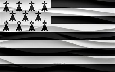 4k, Flag of Brittany, 3d waves plaster background, Brittany flag, 3d waves texture, French national symbols, Day of Brittany, province of France, 3d Brittany flag, Brittany, France