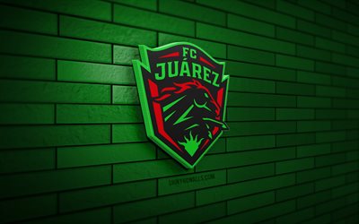 fc juarez 3d logo, 4k, yeşil brickwall, liga mx, futbol, ​​meksika futbol kulübü, fc juarez logosu, fc juarez amblemi, fc juarez, spor logosu, juarez fc