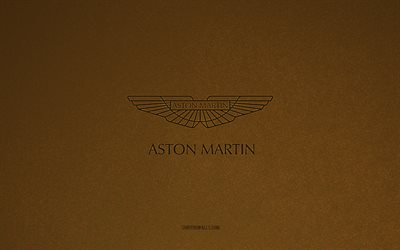 logotipo de aston martin, 4k, logotipos de automóviles, emblema de aston martin, textura de piedra marrón, aston martin, marcas de automóviles populares, signo de aston martin, fondo de piedra marrón