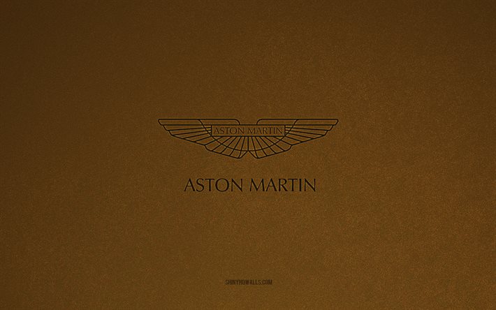 logotipo de aston martin, 4k, logotipos de automóviles, emblema de aston martin, textura de piedra marrón, aston martin, marcas de automóviles populares, signo de aston martin, fondo de piedra marrón