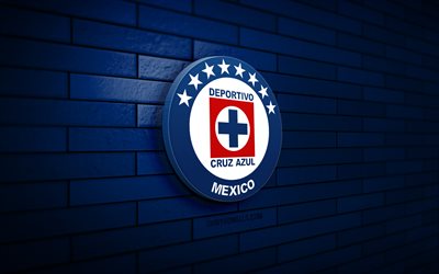 logotipo 3d de cruz azul, 4k, pared de ladrillo azul, liga mx, fútbol, ​​club de fútbol mexicano, logotipo de cruz azul, emblema de cruz azul, ​​cruz azul, logotipo deportivo, cruz azul fc