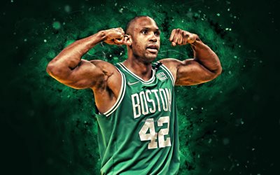 Al Horford, 4k, green neon lights, Boston Celtics, NBA, basketball, Al Horford 4K, green abstract background, Al Horford Boston Celtics