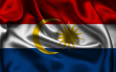 라부안 국기, 4k, 말레이시아 국가, 새틴 플래그, 라부안의 날, 라부안의 국기, 물결 모양의 새틴 플래그, 말레이시아, 라부안