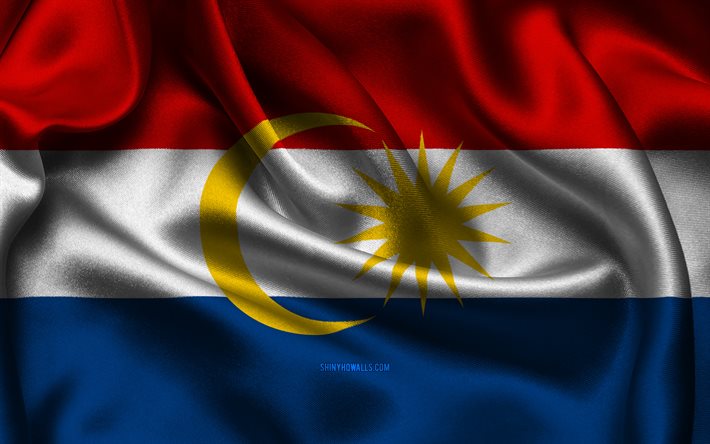 bandera de labuan, 4k, estados de malasia, banderas satinadas, día de labuan, banderas onduladas de satén, labuan, malasia