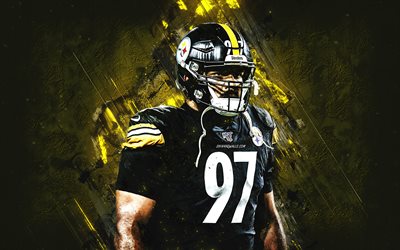 Cameron Heyward, Pittsburgh Steelers, NFL, portrait, american football player, yellow stone background, USA, american football, National Football League