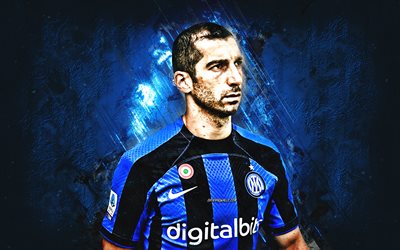 Henrikh Mkhitaryan, Inter Milan, portrait, Armenian footballer, midfielder, blue stone background, Internazionale, Serie A, Italy, football