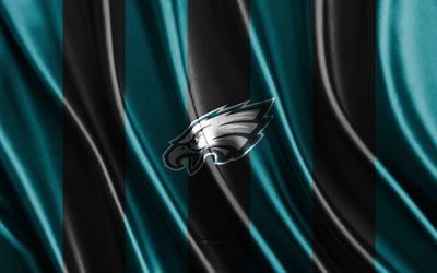 4k, Philadelphia Eagles, NFL, blue black silk texture, Philadelphia Eagles flag, American football team, American football, silk flag, Philadelphia Eagles emblem, USA, Philadelphia Eagles badge