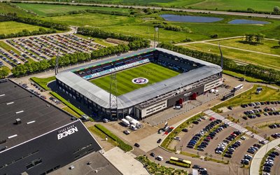 mch arena, veduta aerea, stadio di calcio danese, stadio fc midtjylland, superliga danese, calcio, herning, danimarca