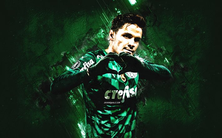 Raphael Veiga, Palmeiras, Brazilian Football Player, Attacking Midfielder, Portrait, Green Stone Background, Football, Brazil, Sociedade Esportiva Palmeiras