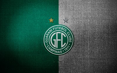 グアラニ fc バッジ, 4k, 緑の白い布の背景, ブラジル セリエ b, グアラニfcのロゴ, グアラニfcのエンブレム, スポーツのロゴ, ブラジルのサッカークラブ, グアラニ語, サッカー, フットボール, グアラニfc