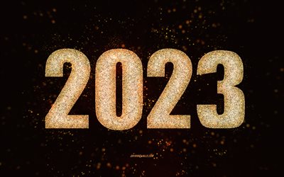 fond d'or 2023, 4k, bonne année 2023, art scintillant, fond de paillettes d'or 2023, concepts 2023, lumières d'or, modèle d'or 2023