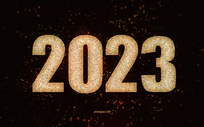 Gold 2023 background, 4k, Happy New Year 2023, glitter art, 2023 Gold glitter background, 2023 concepts, 2023 Happy New Year, Gold lights, 2023 Gold template