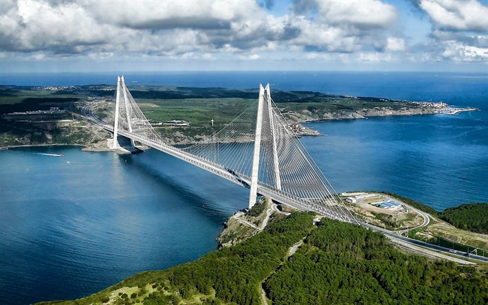 4k, ponte yavuz sultan selim, vista aérea, terceira ponte do bósforo, bósforo, ponte suspensa, istambul, pontes, peru