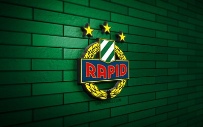 Rapid Vienna 3D logo, 4K, green brickwall, Austrian Bundesliga, soccer, austrian football club, Rapid Vienna logo, Rapid Vienna emblem, football, SK Rapid Wien, sports logo, Rapid Vienna FC