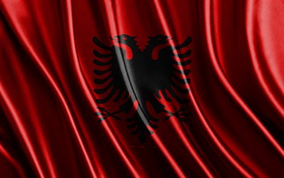 bandeira da albânia, 4k, bandeiras de seda 3d, países da europa, dia da albânia, ondas de tecido 3d, bandeira albanesa, bandeiras onduladas de seda, países europeus, bandeira de tecido da albânia, albânia, europa