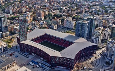luftalbanien -stadion, luftansicht, arena kombetare, qemal stafa stadium, fußballstadium, tirana, albanien